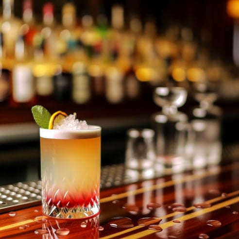 A cocktail on a bar